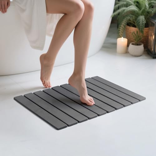 Volminex Alfombra de Baño de Piedra Diatomita, Alfombrilla Baño Super Absorbente, Alfombra de Ducha Secado Rápido, Tapete Antideslizante para Suelo de Baños, Casa y Cocina (Gris Oscuro, 60 x 39 cm)