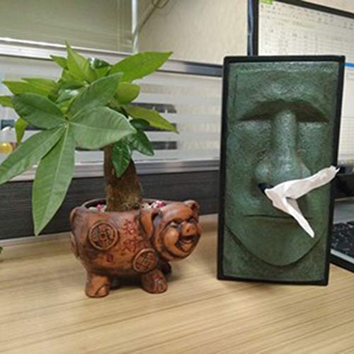 Tissue Box Cover, Tuscom Creative Head Facial Tissue Box Holder Easter Island Retro Resin Face with a Big Honkin\' Nose Paper Facial Tissue Box Cover for Bathroom, Bedroom, Office (Green) - Thumbnail 5