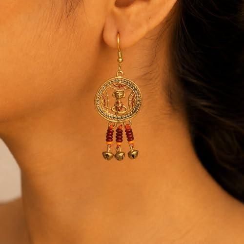Image of Handcrafted Tribal & Dhokra Art Earrings for Women - Wooden, Nature-Inspired Statement Drop & Traditional Ethnic Designs