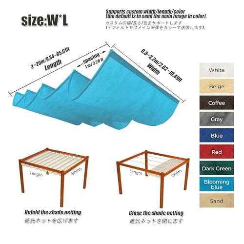 Auvent ondulé rétractable bâche maille HDPE extérieur pergola 3x13m - 3