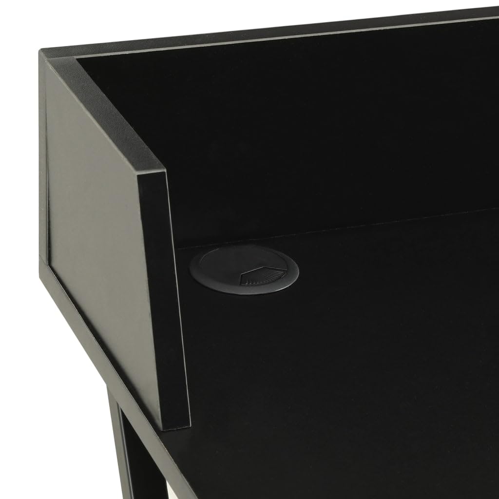 Schreibtisch Schwarz aus Holzwerkstoff mit Stahlbeinen 80x50x84 cm kompakt für Homeoffice, Arbeitszimmer, Jugendzimmer, ergonomisch mit Ablage und Stauraum für PC, Laptop, Gaming und Lernen