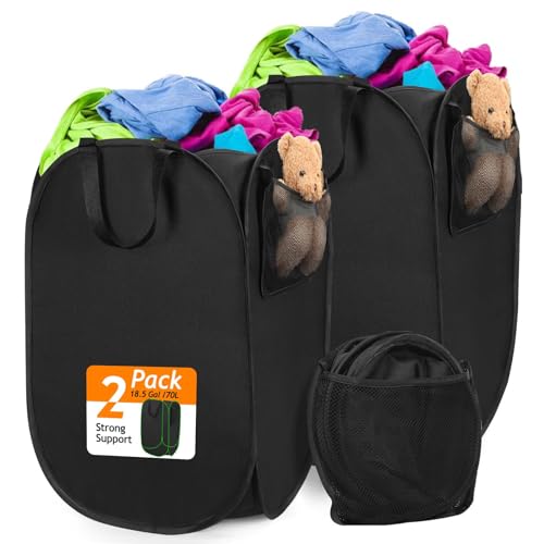 Image of Upgraded Pop-up Laundry Hamper 2 Pack, 70L(18.5 Gal) Laundry Basket with Thickened 600D Oxford Fabric,2.4X Denser Mesh Side Pocket, 0.2mm Added Thickness Steel Frame, Easy to Open and Fold for Storage