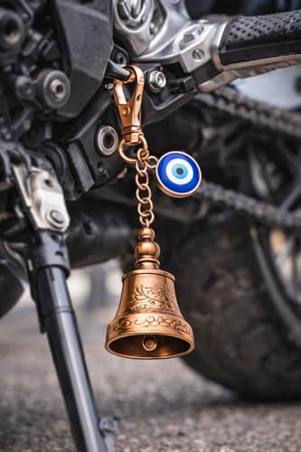 Image of AutokraftZ Copper Guardian Bell with Tibetan Keychain for Motorcycle & Bike | Classic Safety Bell | Symbol of Protection & Good Luck | Premium Gift for Bikers & Riders