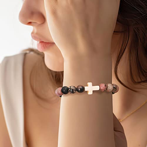 JoycuFF Christian Bracelets for Women Cross Bracelets for Religious Women Easter Catholic Natural Stone Bracelets Christian Jewelry Faith Communion Baptism Gifts2