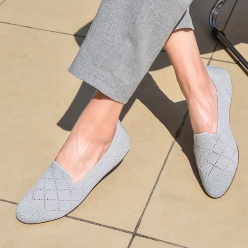Image of poemlady Women's Ballet Flat Shoes Dress Shoes Knit Round Toe Slip On Ballerina Walking Flats Shoes for Woman Low Wedge Casual