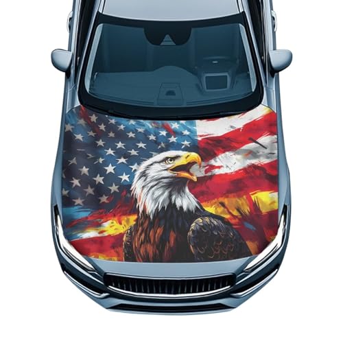 Image of Car Hood Cover Protector,Summer Car Hood Wrap Blanket,Automotive Exterior Accessories for Most Sedan Small SUV Truck Eagle American Flag Print Design