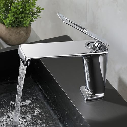 Robinet cascade anti-éclaboussures en laiton gris pour évier de salle de bain