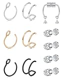 JFORYOU Fake Nose Ring Fake Septum Fake Nose Ring Hoop Faux Nose Piercing Spring Clip on No Pierced Non Piercing Faux Body Piercing Jewelry for Women Men Black Rosegold Silver