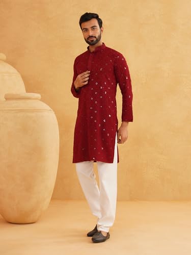 Sojanya (Since 1958 Men'S Cotton Embroidered Sequinned Long Kurta3
