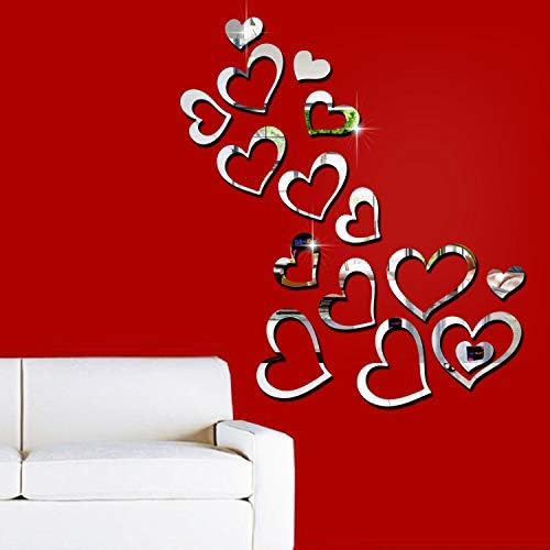 Bikri Kendra Love Hearts Silver 16 Decorative Mirror Stickers for