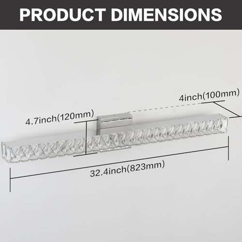 Image of SOLFART Bathroom Vanity Lighting, Crystal Bathroom Light Fixtures Over Mirror LED Lights for Restroom, 32.5 Inch Chrome Light Over Mirror