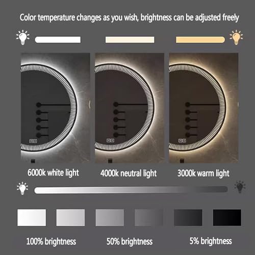 Miroir de salle de bain LED rond tactile et incassable à intensité variable - 3