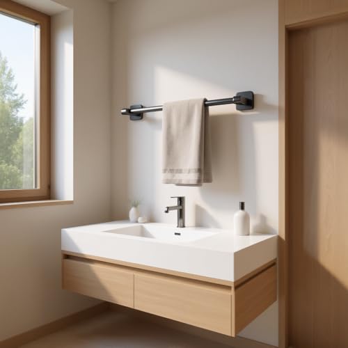 Image of Towel Rack | Hole-Free Wall-Mounted Single Pole Towel Bar | Space Aluminum Construction | Bathroom and Toilet Storage | Spacious Bathroom Wall Mounting | 10kg Load Capacity