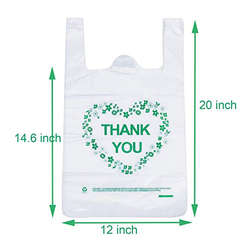 Lazyme T-BAG-50-THANK-GREEN You T Shirt Bags Plastic Grocery Bags White Sturdy Handled Merchandise Bags,Standard Supermarket Size thumb #1