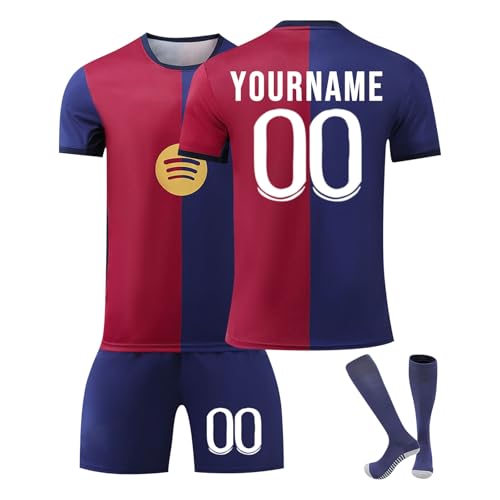 Camiseta Fútbol Barcelona 24/25/26 Personalizadas para Hombres Niño, equipación Fútbol DIY Nombre y Número con Conjunto Top Pantalón Corto y Calcetines Regalo de Fútbol