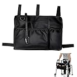 Wheelchair Side Bag with Cup Holder and Reflective Strip, Large Walker Armrest Organiser Pouch with Zip Pocket and Mesh Compartments, Accessories for Wheelchairs,Rollators and Mobility Scooters