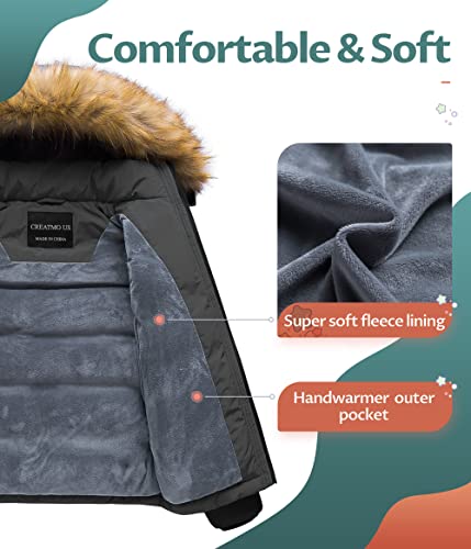 Image of CREATMO US Boy's Water Resistant Winter Coats Warm Fleece Lined Outwear Windbreaker Ski Jacket