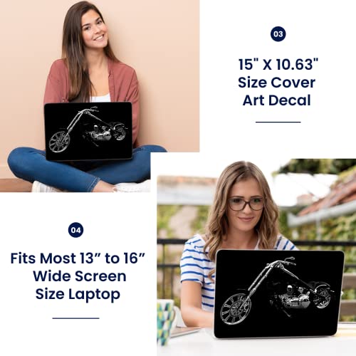 Image of LSS 15 15.6 Inches Laptop Notebook Skin Sticker with 2 Wrist Pads - Reusable Cover Protector Vinyl Sticker Cover Decal Fits 13 inch - 16 inch HP Asus Acer Samsung - Black Motorcycle