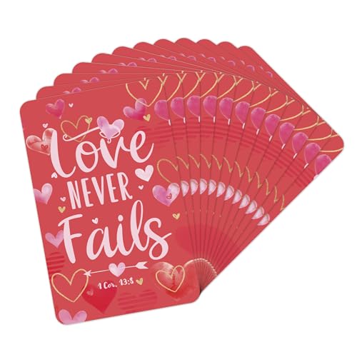 Christian Valentines Cards - 1 Cor 13:8 - Pack of 12 Inspirational Christian Cards With Scripture Encouragement, Bible Verse Cards For Women & Men, Wallet Scripture Cards For Devotions