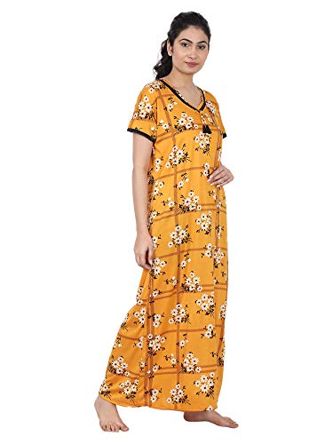 Image of Noty Women's Floral Print Nighty | Poly Cotton Brusg Fabric Nightie | Short Sleeves | V- Shaped Neck | Nightdress for Summer