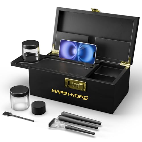 MARS HYDRO Large Bamboo Storage Box with Metal Combination Lock,Stash Box,Decorative Box for Home,Great Gift for Family and Friends