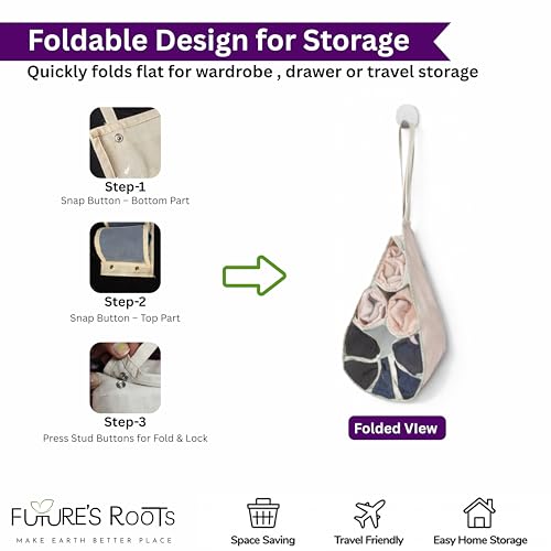 Image of FUTURE'S ROOTS Cotton Hanging Organizer for Wardrobe with 8 Transparent Mesh Pockets(Set of 3) | Wall Mounted & Travel Storage for Socks, Bra, Innerwear & Accessories | Foldable Space-Saving Design