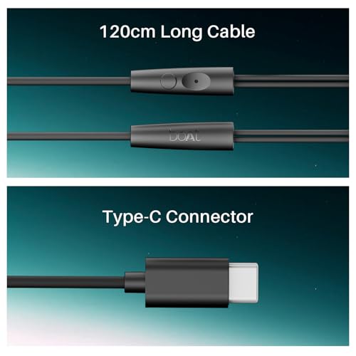 Image of Boat Bassheads 300C Wired Earphones,Type-C Jack, 10mm Drivers, Signature Sound, in-Line Microphone, Integrated Controls, Voice Assistant & 120cm Cable (Active Black)