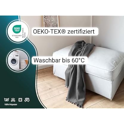 ZOLLNER Kuscheldecke in 130x170 cm - kuschelige und langlebige Fleecedecke - waschbar bis 60°C - wunderschöne Wellenkanten - antistatisch - Polyester - in anthrazit - Oeko Tex® Zertifiziert – Bild 4