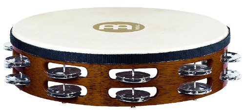 Meinl TAH-2 AB Headed Holz zweireihig Tambourin mit Stahlschellen, african brown