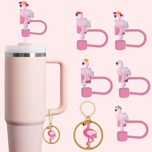 Flamingo Straw Topper, 10mm (0.4in) Pink Straw Topper, Covers for Stanley Cup Accessories - Flamingo Accessories, Decor, Stuff, Things, Birthday Party Decoration, Gifts for Lovers, Women, Kids, Girls