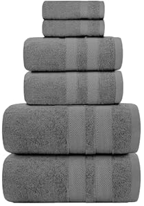 WovenWonder Luxe 6-delige handdoekenset 100% Egyptisch katoen 800 GSM zeer absorberend en sneldrogend gezicht-, hand- en badhanddoeken (houtskoolgrijs, handdoekenset 6-delig)