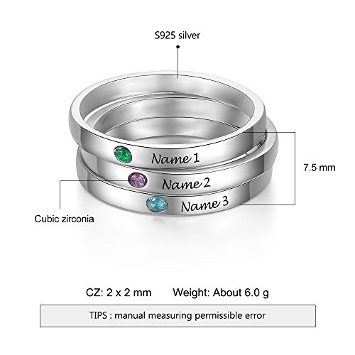 Lovejewelry 3Pcs Personalized Custom Engraved Name Initial Rings With Simulated Birthstones Customized Best Friend Rings For Women (3Pcs) #TOP5