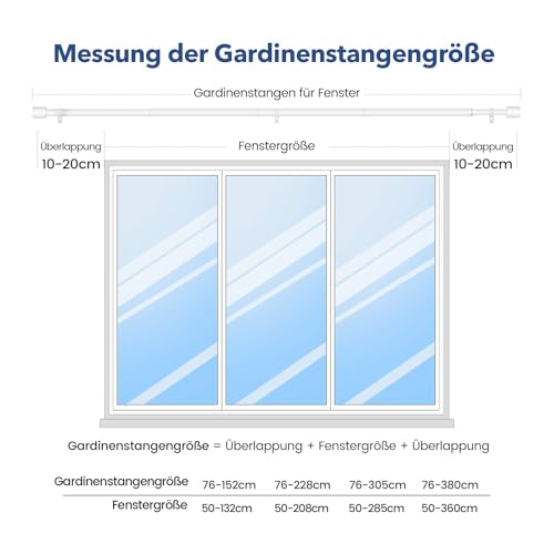 Gardinenstange Weiß 76-228 cm Vorhangstange Verstellbar 19 mm Durchmesser für Schlafzimmer, Wohnzimmer oder Küche von GEEBOBO