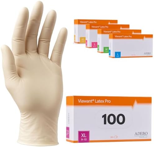 Latexhandschuhe 100 Stück | XL | Puderfreie Latex Handschuhe Weiß | Texturiert, reißfest & elastisch | Untersuchungshandschuhe Einweg für Pflege & Kosmetik | Gr. XS, S, M, L, XL