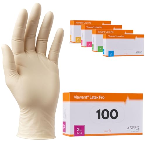 Latexhandschuhe 100 Stück | XL | Puderfreie Latex Handschuhe Weiß | Texturiert, reißfest & elastisch | Untersuchungshandschuhe Einweg für Pflege & Kosmetik | Gr. XS, S, M, L, XL