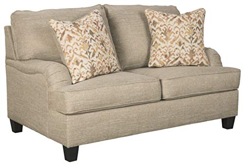 Signature Design by Ashley Almanza Traditional Loveseat with 2 Accent Pillows, Beige