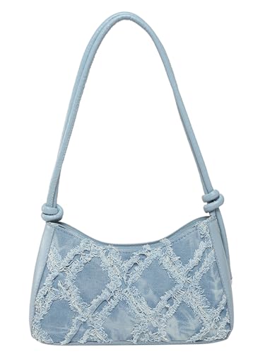 SweatyRocks Women's Denim Shoulder Bags Top Handle Handbags Distressed Quilted
