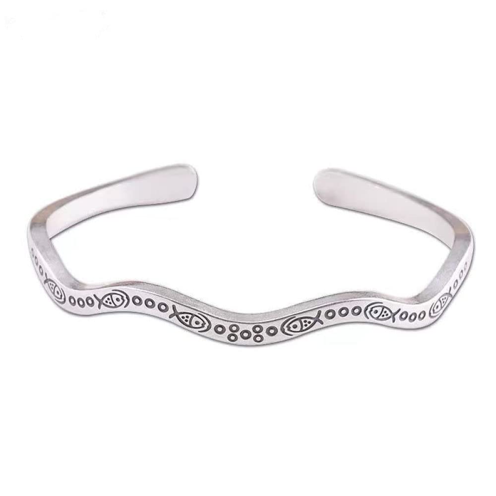 Joyería plata mujer pulsera de la amistad con diseño pez tallado oriental 2