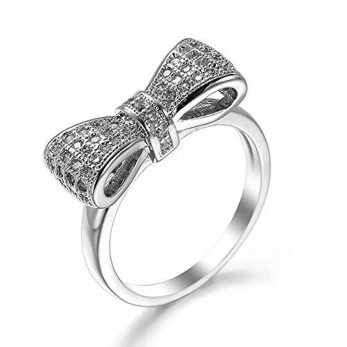 Preisvergleich Produktbild Damen Fashion 925 Sterling Silber Schleife natürlicher Edelstein weißer Saphir Geburtsstein Braut Prinzessin Hochzeit Verlobungsring, weiß, 10
