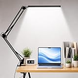 LED Desk Lamp with Clamp, Swing Arm Desk Lamp, Eye-Caring Dimmable Desk Light with 10 Brightness, 3 Lighting Modes, Adjustable Table Lamp for Study, Drawing, Office, Architect, Task, Workbench (Black)