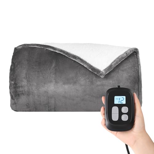 Heated Blanket Electric Blanket Queen Size 84''x90'' with 10 Heating Levels, 1-12 Hour Auto Shut Off, Machine Washable, Dual Controller Soft Warming Blanket for Couch, Bed, Office - Light Grey