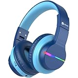 iClever 子供用ヘッドフォン Bluetoothヘッドフォン ワイヤレス キッズヘッドフォン 音量制限付き（74/85 dBA） 55Hプレイタイム マイク付き 学校/タブレット/PC用 (ブルー)