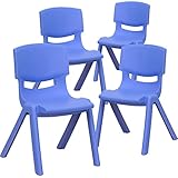 Flash Furniture Whitney Blue Plastic Stackable School Chair with 12'' Seat Height (Pack of 4)