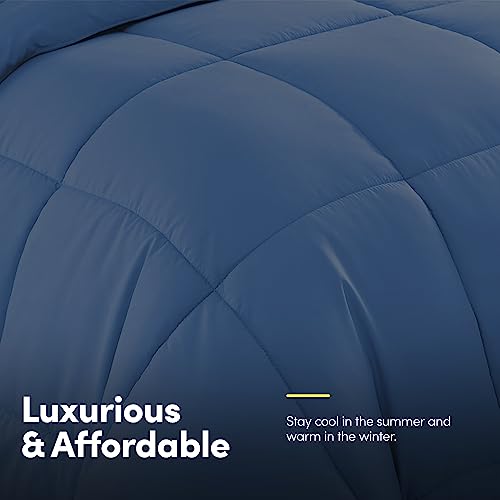 Sweet Home Collection 7 Piece Comforter Set Bag Solid Color All Season Soft Down Alternative Blanket & Luxurious Microfiber Bed Sheets, Denim, King