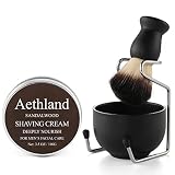 Aethland Shaving Brush Set for Men, Include 100g Shaving soap, Hair Shaving Brush with Solid Wood Ha