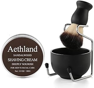 Aethland Shaving Brush Set for Men, Include 100g Shaving soap, Hair Shaving Brush with Solid Wood Handle, and Dia 3.1 inches Stainless Steel Shaving Bowl, Shaving Stand Wet Shaving