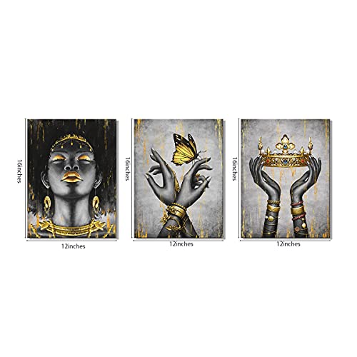 Welmeco African American Cavnas Wall Art Elegant Black Woman With Gold Necklace Crown Butterfly Painting Fashion Charming Woman Poster Picture Framed And Stretched For Girl Gift Bedroom Living Room Decor Contemporary Art (12X16X3) #TOP4