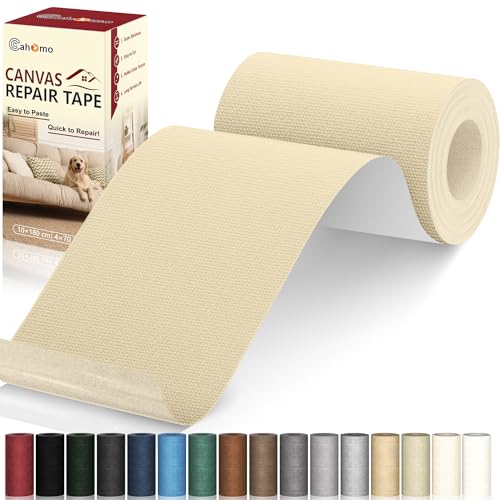 Cahomo Canvas Repair Tape 4x70 inch, Self Adhesive Canvas Fabric Tape, Canvas Fabric Patch Tape Kit, Fabric Repair Tape for Canvas Sofas, Headboards, Chairs, Curtains - Beige