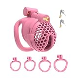 Crysore Peniskäfig mit Stacheln und 2 Verdeckten Schlössern SM Sexspielzeug Keuschheitskäfig für Männer mit 4 Ringen Atmungsaktiver Chastity Cage aus Harz für Männliche Penisfesselung (Arc,Pink)