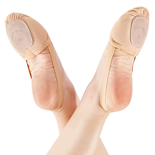 Sangeeson Half Sole Dance Shoes - Stretchy Canvas Pirouette Shoes For Ballet, Lyrical, Modern, Jazz Dance, And Contemporary, Nude, Xs #TOP4